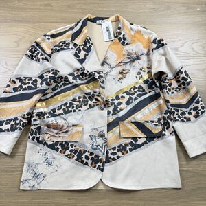 Gigi Moda Jacket Women L/XL Figo Blazer Faux Suede Leopard Patchwork Metallic